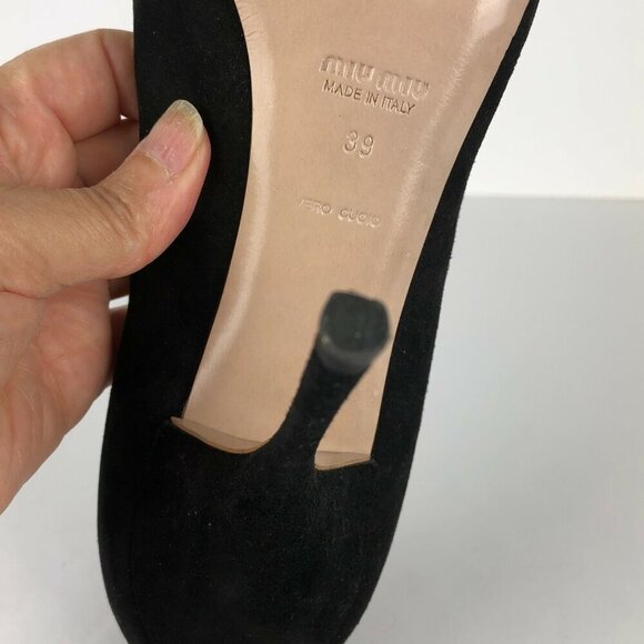 Miu Miu Cross Strap Stiletto Heel Black Suede Open Top Pump Women's Size 9/39 - Picture 11 of 11